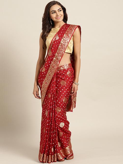 bandhani bordered saree with blouse - 17695691 - Very Small Image - 1