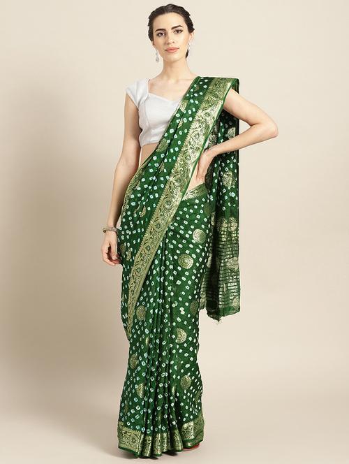 bandhani bordered saree with blouse - 17695692 - Very Small Image - 1