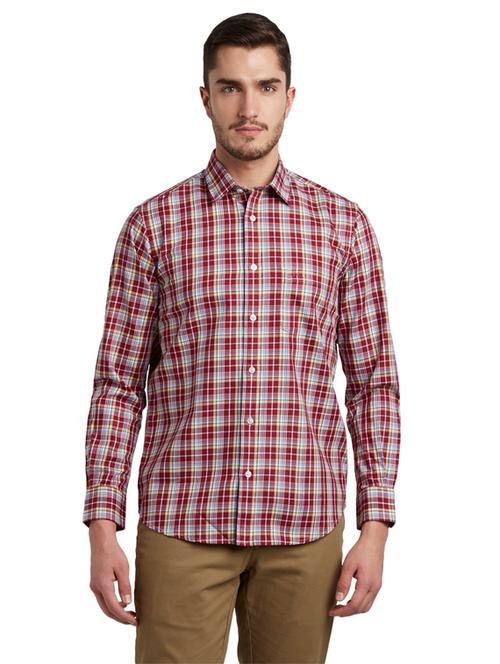 maroon checkered casual shirt - 17696034 - Very Small Image - 1