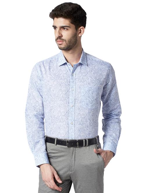 blue printed linen formal shirt - 17696103 - Very Small Image - 1
