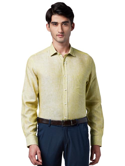 yellow solid linen formal shirt - 17696133 - Very Small Image - 1