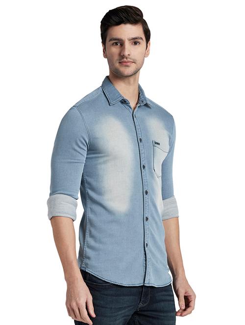 blue solid casual shirt - 17696303 - Very Small Image - 1