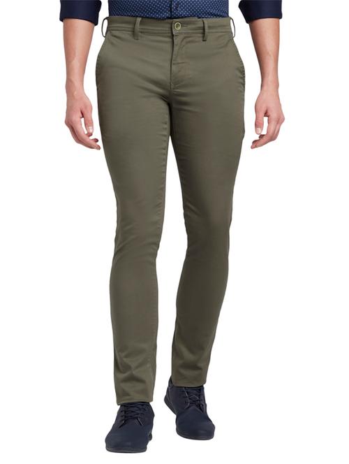 olive green solid flat front casual trouser - 17697070 - Very Small Image - 1