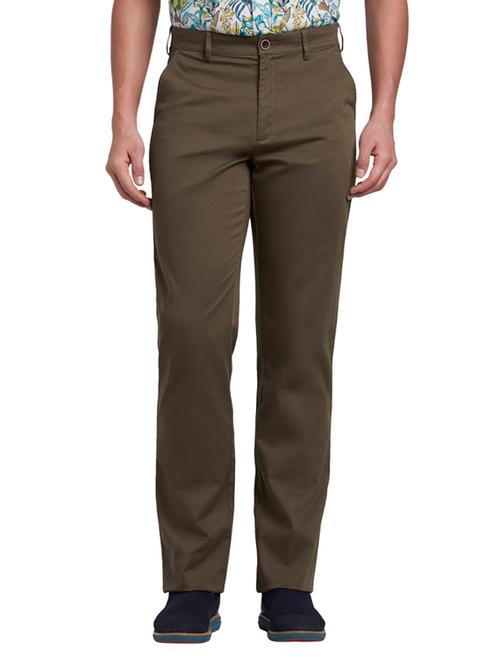 olive green solid flat front casual trouser - 17697099 - Very Small Image - 1