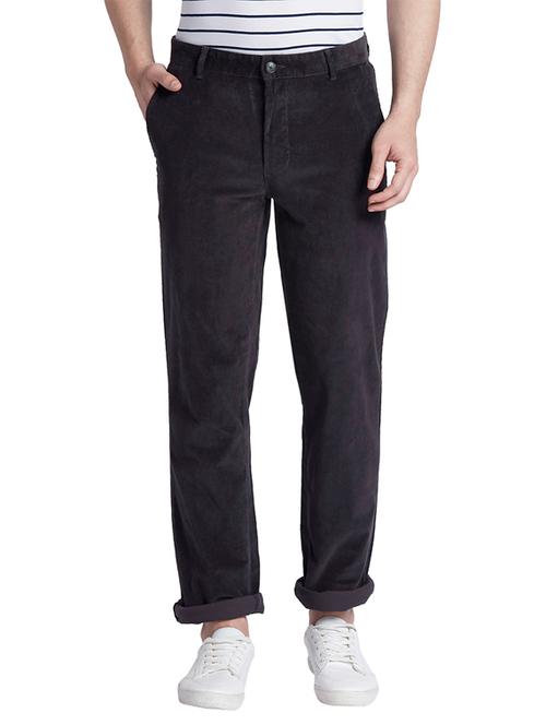 grey solid flat front casual trouser - 17697105 - Very Small Image - 1