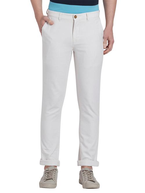off white textured flat front casual trouser - 17697111 - Very Small Image - 1