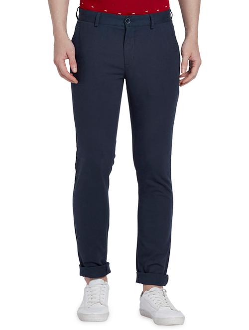 navy blue solid flat front casual trouser - 17697119 - Very Small Image - 1