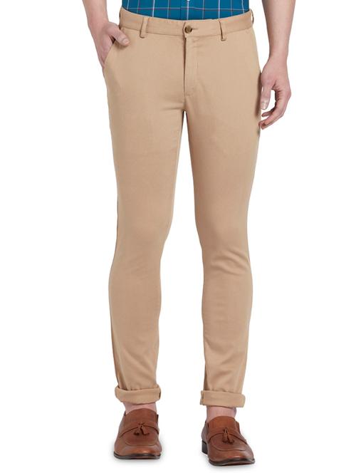 beige solid flat front casual trouser - 17697124 - Very Small Image - 1