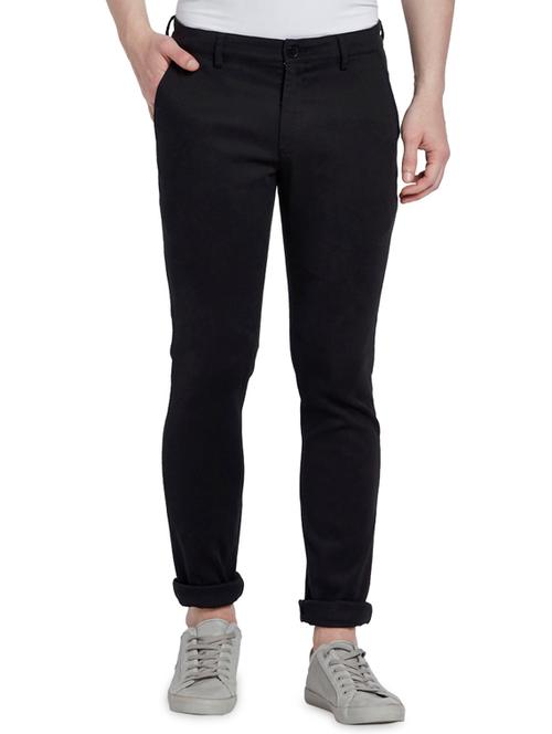 black solid flat front casual trouser - 17697126 - Very Small Image - 1