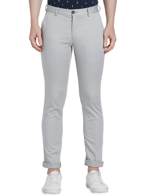 grey solid flat front casual trouser - 17697127 - Very Small Image - 1