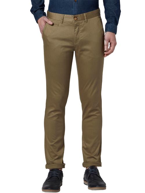 olive green solid flat front casual trouser - 17697165 - Very Small Image - 1
