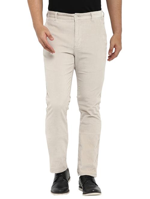 cream solid corduroy casual trouser - 17697206 - Very Small Image - 1