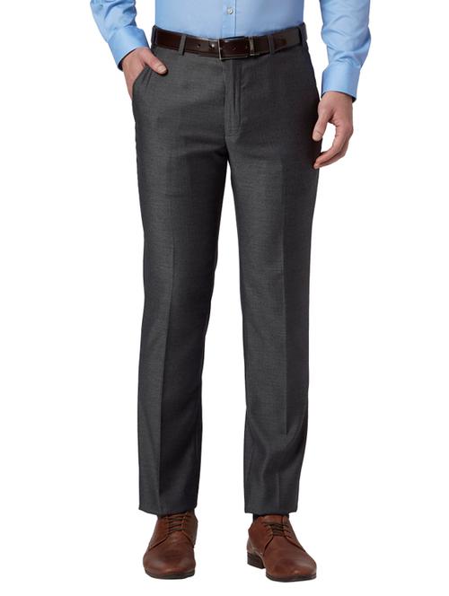 grey solid flat front formal trouser - 17697213 - Very Small Image - 1