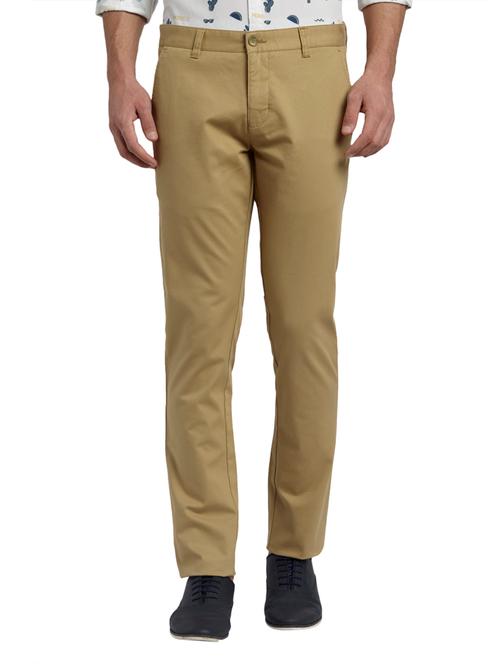 beige solid flat front casual trouser - 17697236 - Very Small Image - 1