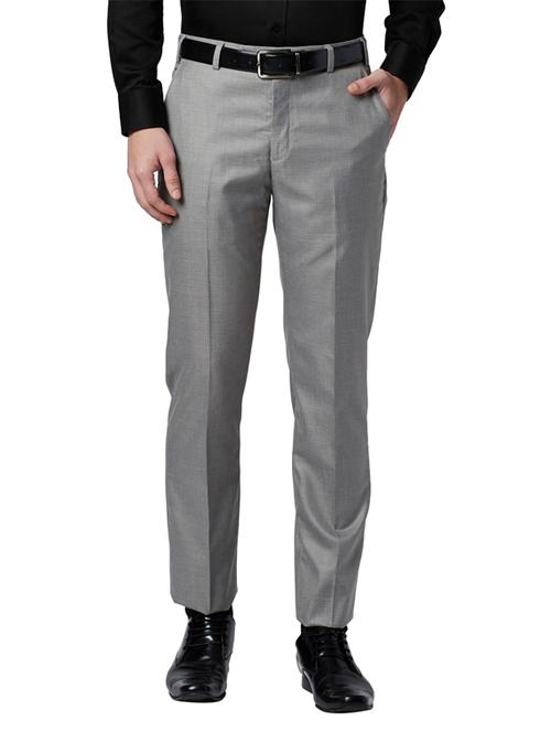 grey solid flat front formal trouser - 17697270 - Very Small Image - 1