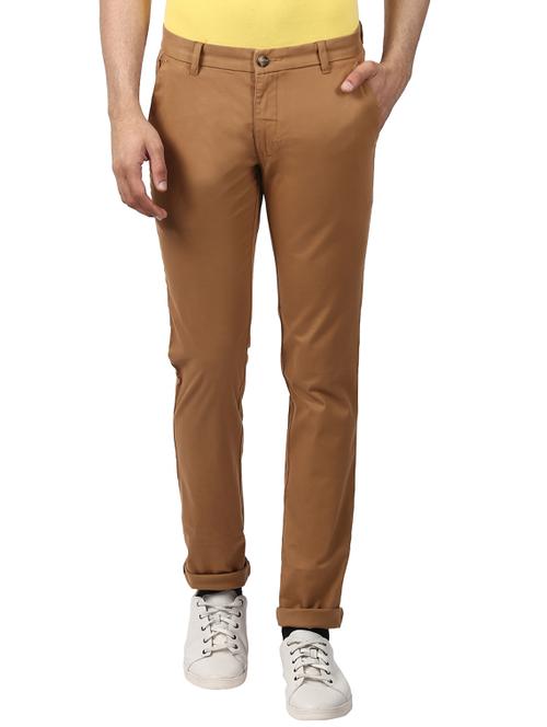 brown solid flat front casual trouser - 17697290 - Very Small Image - 1