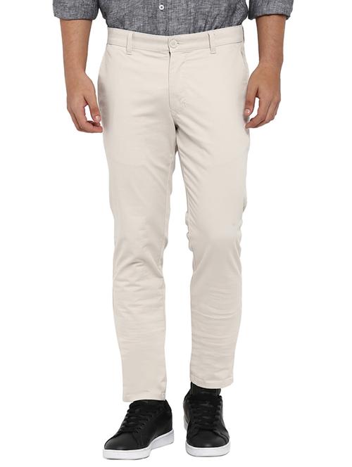 off white solid flat front casual trouser - 17697296 - Very Small Image - 1