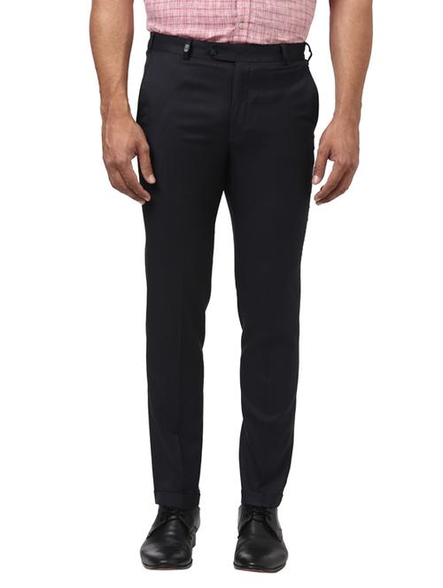 dark blue solid flat front formal trouser - 17697297 - Very Small Image - 1