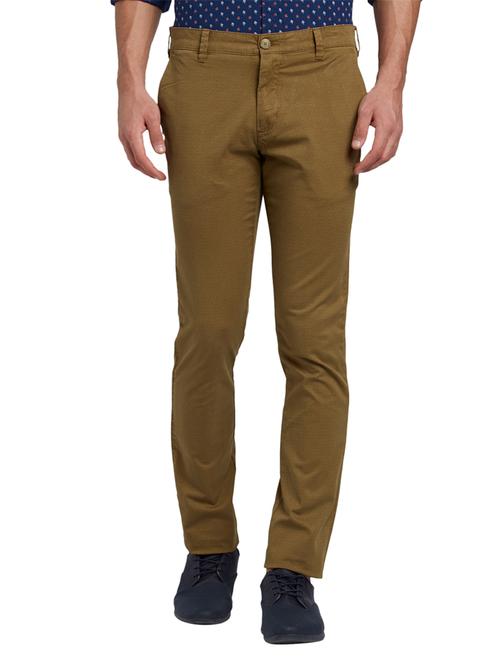 khaki textured flat front casual trouser - 17697301 - Very Small Image - 1
