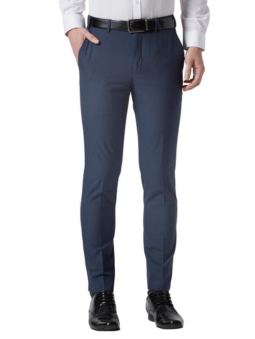 navy blue checkered flat front formal trouser - 17697312 - Very Small Image - 1