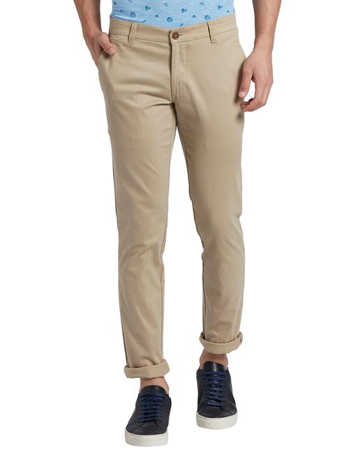 beige textured flat front casual trouser - 17697319 - Very Small Image - 1