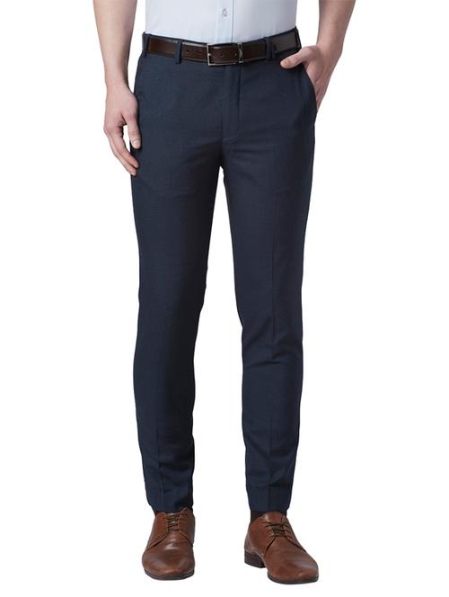 navy blue solid flat front formal trouser - 17697341 - Very Small Image - 1