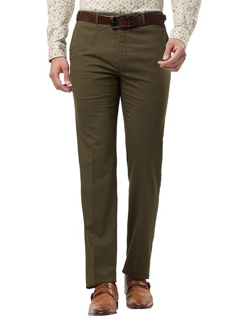 olive green solid flat front formal trouser - 17697357 - Very Small Image - 1