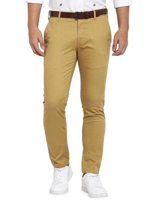 khaki solid flat front casual trouser - 17697373 - Very Small Image - 1
