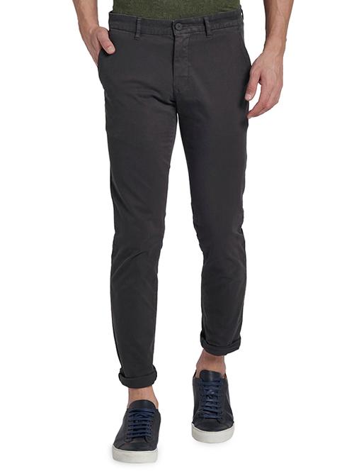 grey solid flat front casual trouser - 17697397 - Very Small Image - 1