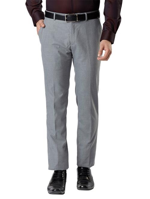 grey solid flat front formal trouser - 17697401 - Very Small Image - 1