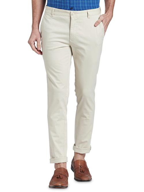 cream solid flat front casual trouser - 17697410 - Very Small Image - 1