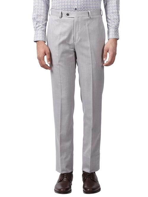 grey solid flat front formal trouser - 17697427 - Very Small Image - 1