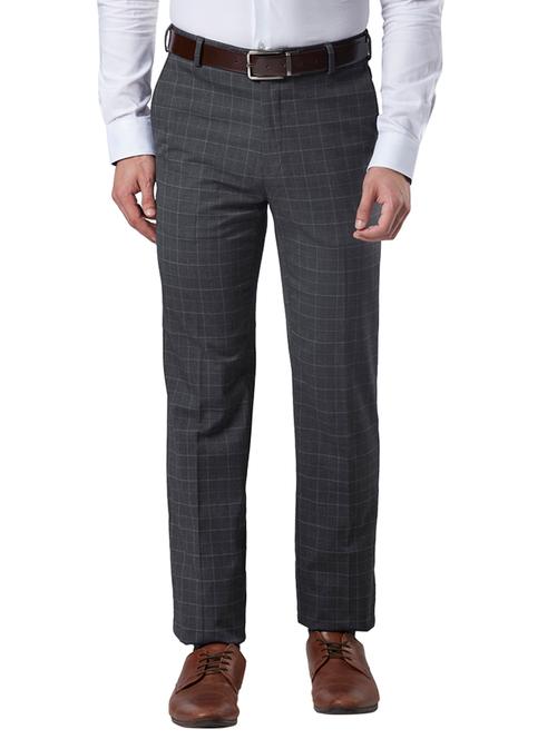 grey checkered flat front formal trouser - 17697444 - Very Small Image - 1