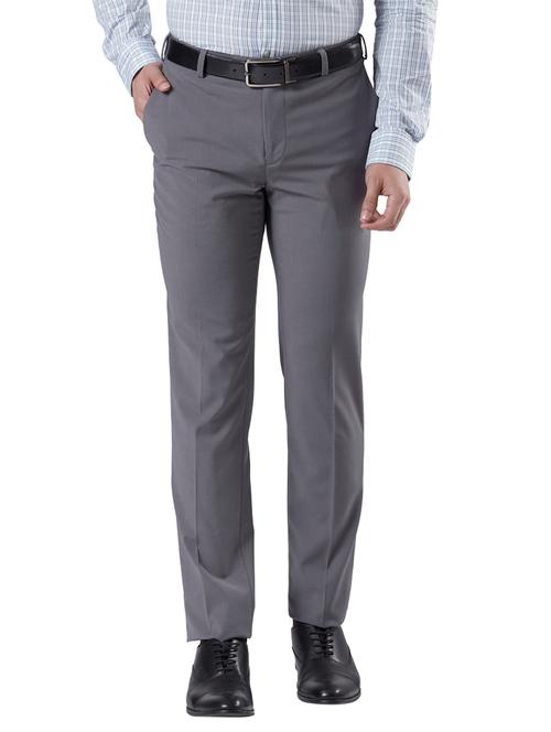 grey solid flat front formal trouser - 17697454 - Very Small Image - 1
