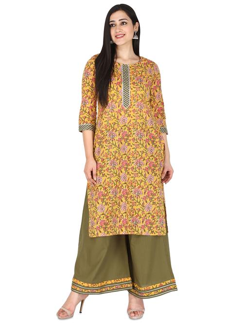 yellow floral printed straight kurta - 17697933 - Very Small Image - 1