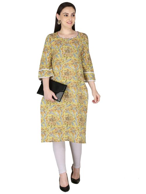 yellow cotton straight kurta - 17697946 - Very Small Image - 1