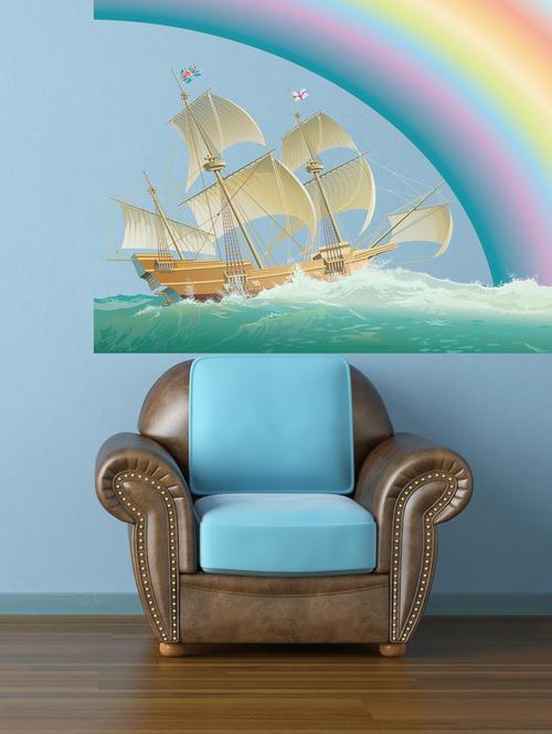 qth rainbow with ship wall sticker (70cm x 50cm) - 17698589 - Very Small Image - 1