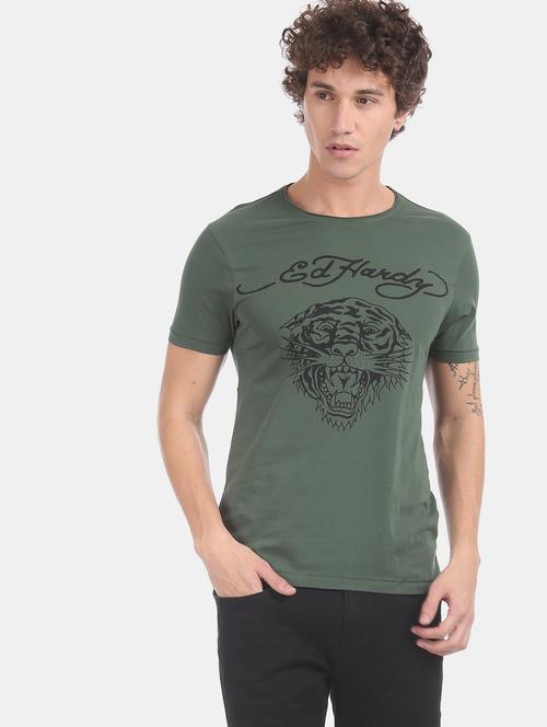 olive green printed t-shirt - 17704816 - Very Small Image - 1
