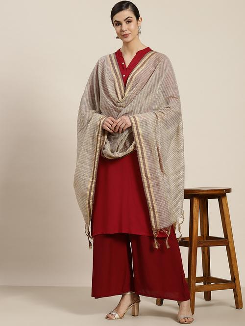brown cotton blend chanderi dupatta - 17707544 - Very Small Image - 1