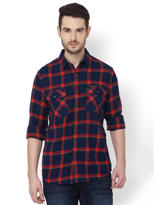 navy blue checkered casual shirt - 17707607 - Very Small Image - 1