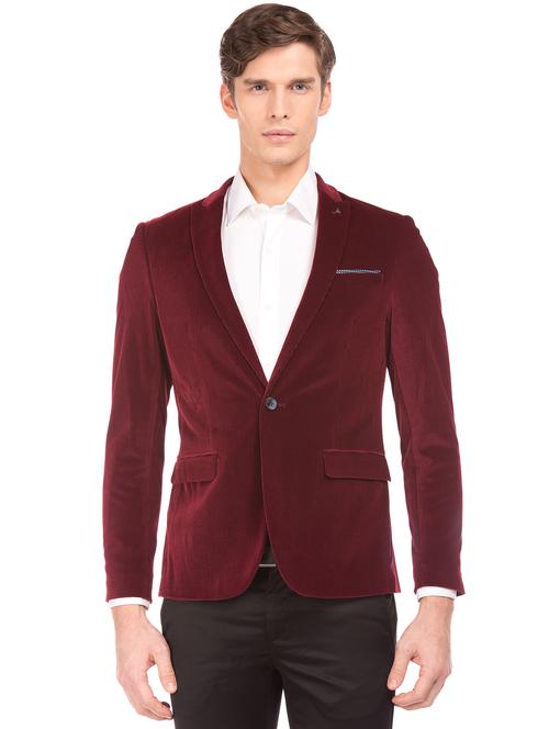 maroon solid single breasted casual blazer - 17707698 - Very Small Image - 1