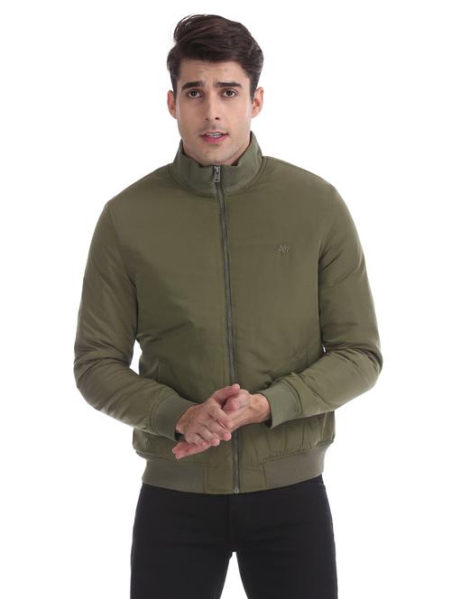 olive green solid casual jacket - 17708263 - Very Small Image - 1