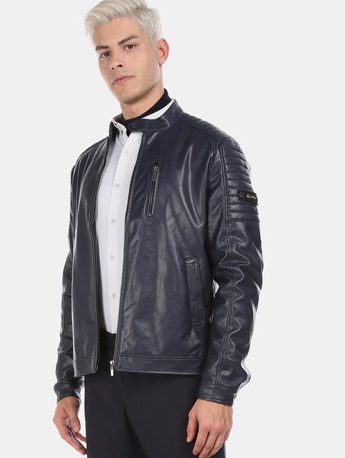 blue solid biker jacket - 17708413 - Very Small Image - 1