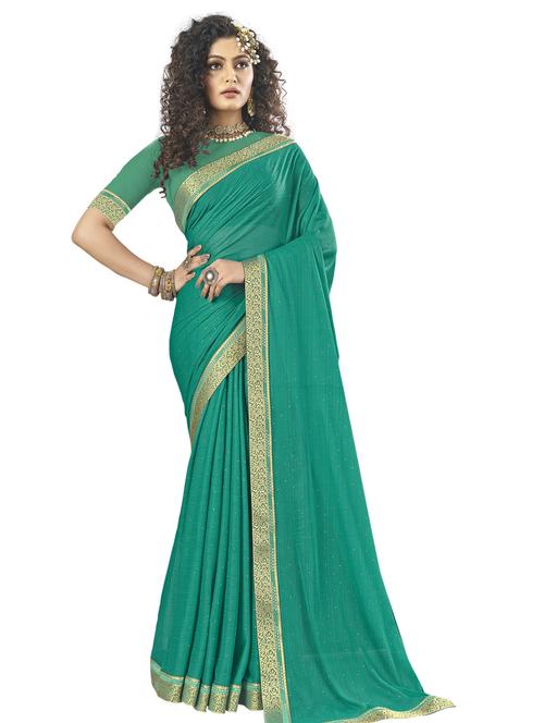 solid bordered saree with blouse - 17709247 - Very Small Image - 1