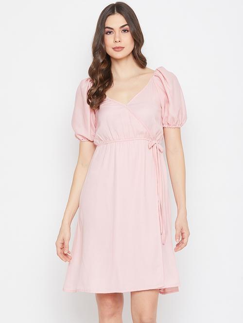 tie front solid flared dress - 17709289 - Very Small Image - 1