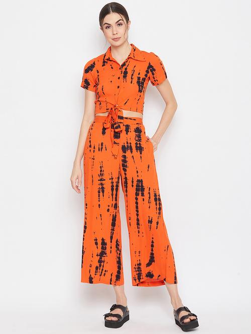 tie front tie & dye top with trouser set - 17709308 - Very Small Image - 1