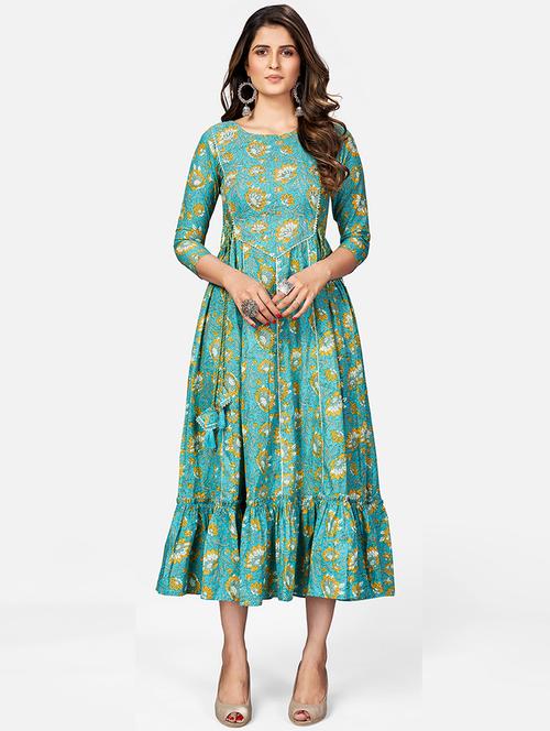 floral tiered ethnic dress with drawstring - 17709328 - Very Small Image - 1