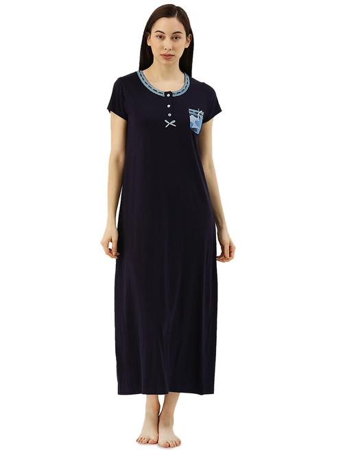 round neck solid nighty - 17709357 - Very Small Image - 1