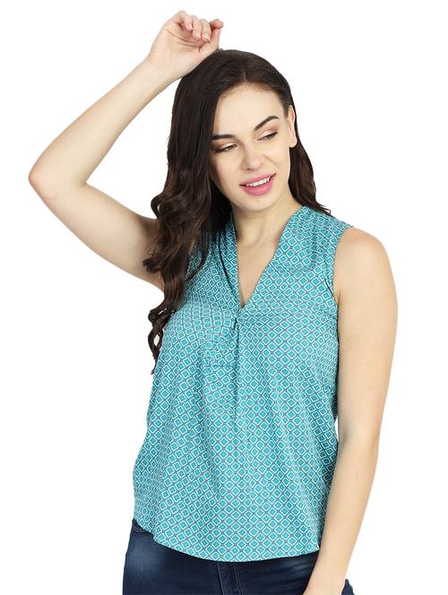 v neck printed top - 17709511 - Very Small Image - 1