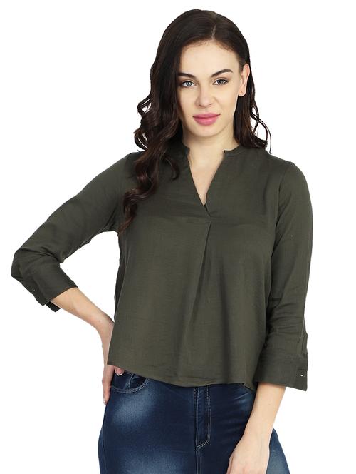 mandarin neck solid top - 17709512 - Very Small Image - 1
